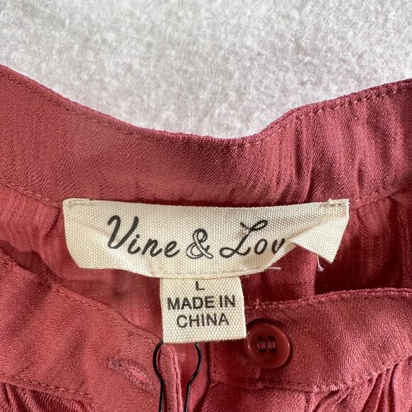 Vine & Love Collared Button Front Blouse Top Women's Large Rose Sleeveless New - Picture 2 of 10